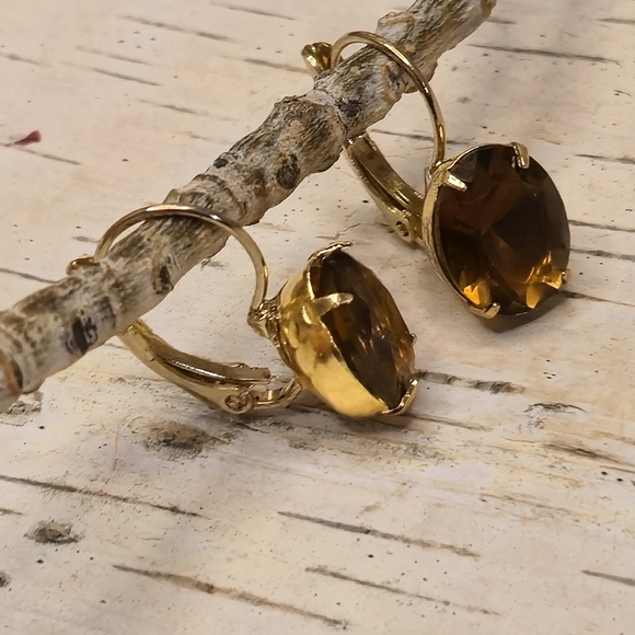 11.30 Total Carats Brown Smoky Quartz In Drop 18k Classic Gold Plated Earrings - Picture 4 of 7